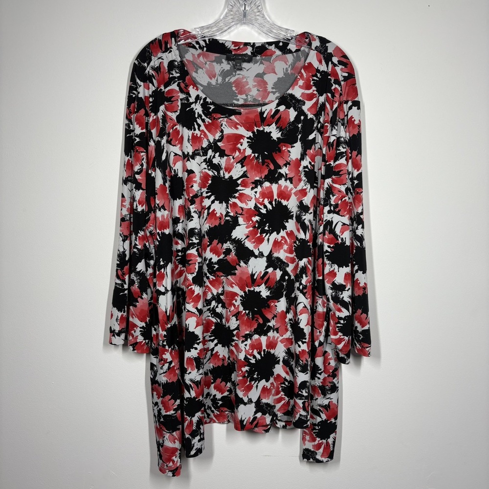 The Limited Women Liquid Knit Top Size 3X Red Black Asymmetrical Hem Abstract‎